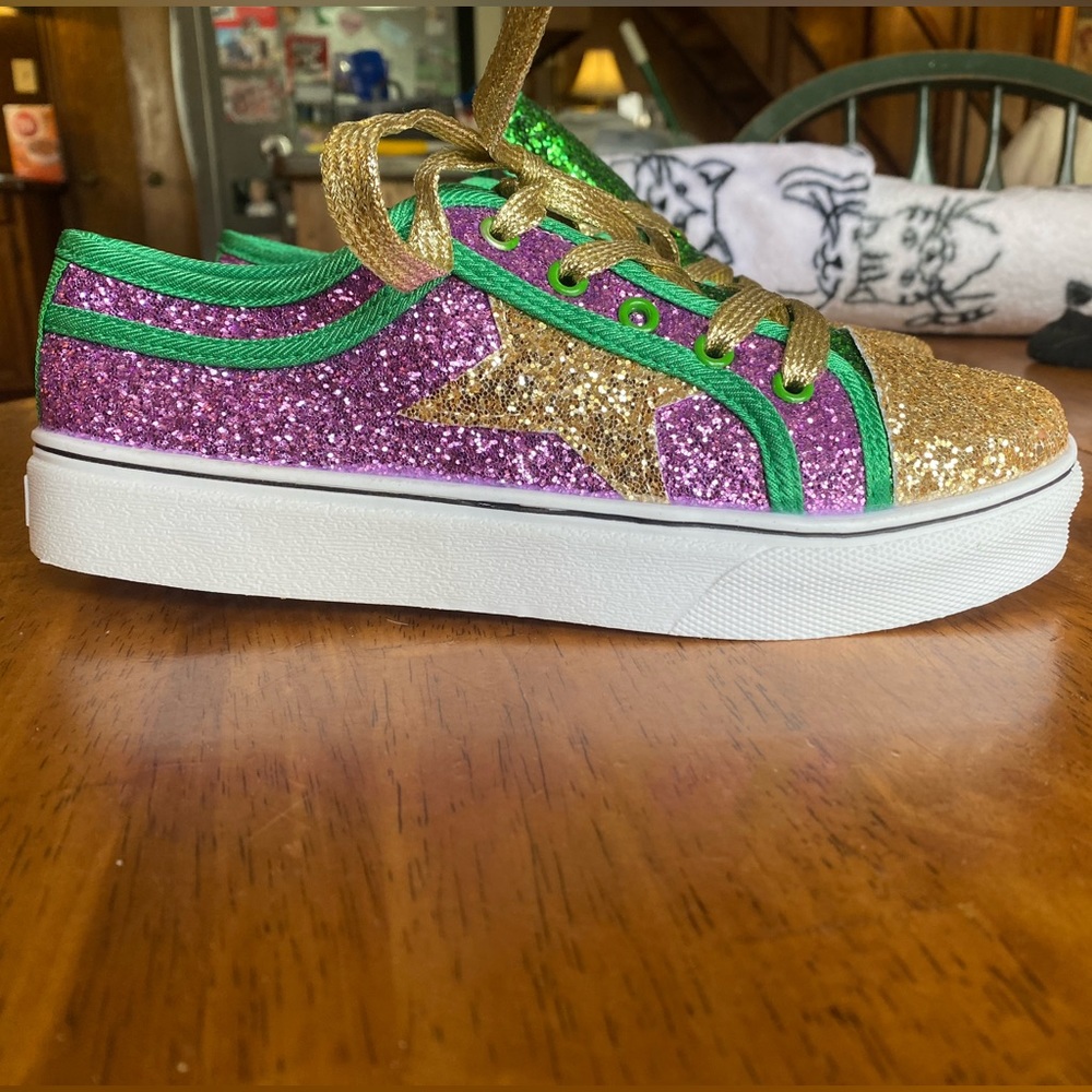Super cute glitter Mardi Gras sneakers